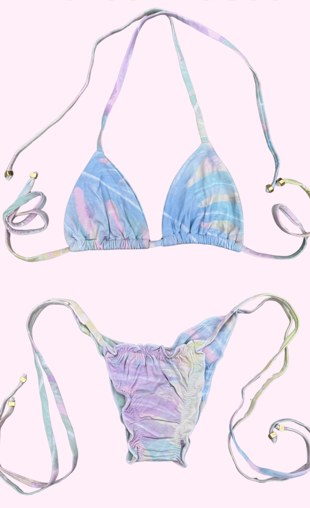 Rainbow waves string tie bikini set